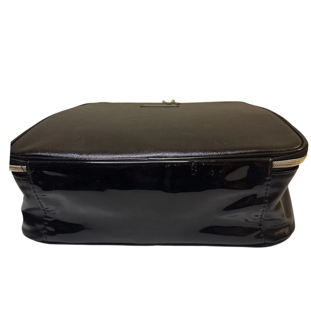Lancome Paris Black Patent Leather Vanity Makeup Cosmetic Travel Bag Organizer‎